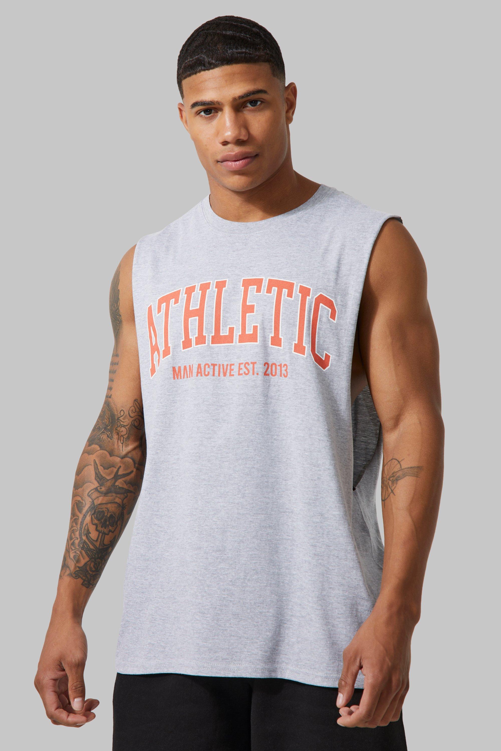 Mens Grey Man Active Gym Athletic Cut Off vest, Grey